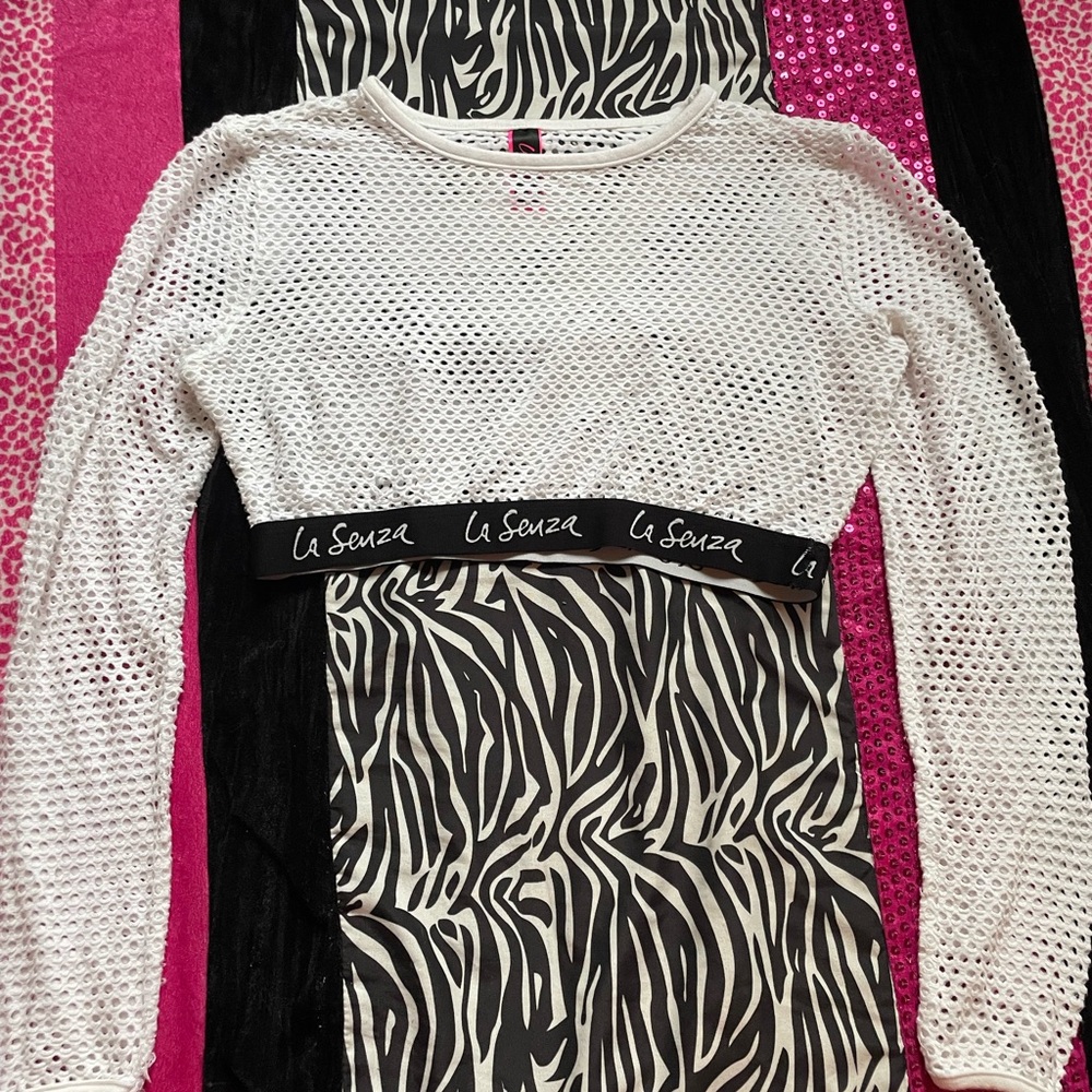 La Senza White Mesh Top with Black Logo Band
